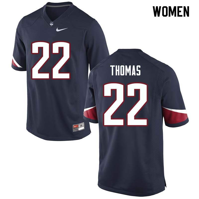 Women #22 Eli Thomas Uconn Huskies College Football Jerseys Sale-Navy